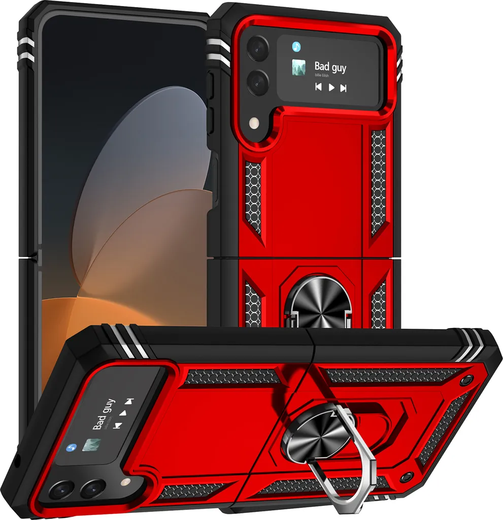 Cover Robusta Samsung Z Flip 4 5G Armor Rossa con Supporto Anello Metallo