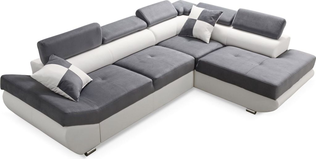 Robin Saturn Ecksofa Schlaffunktion Bettkasten 5 Verstellbare Kopfstützen 2 Kissen Sofa L-Form Schlafsofa Freistehende Eckcouch Schlafcouch Wohnzi...