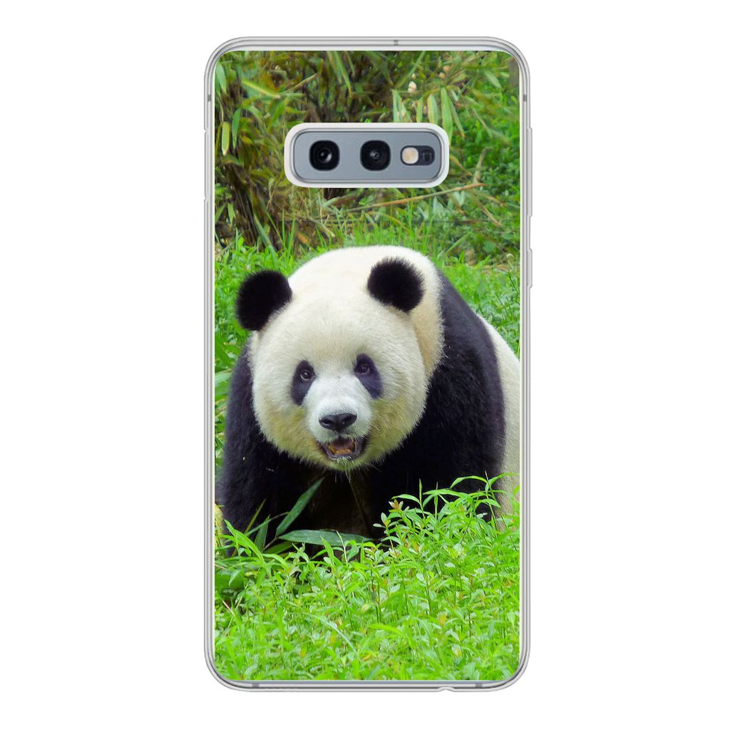 MuchoWow Handyhülle Schutzhülle Hülle für Samsung Galaxy S10e Panda - Gras - Tier Silikon Softcase Handy Hülle - Handy