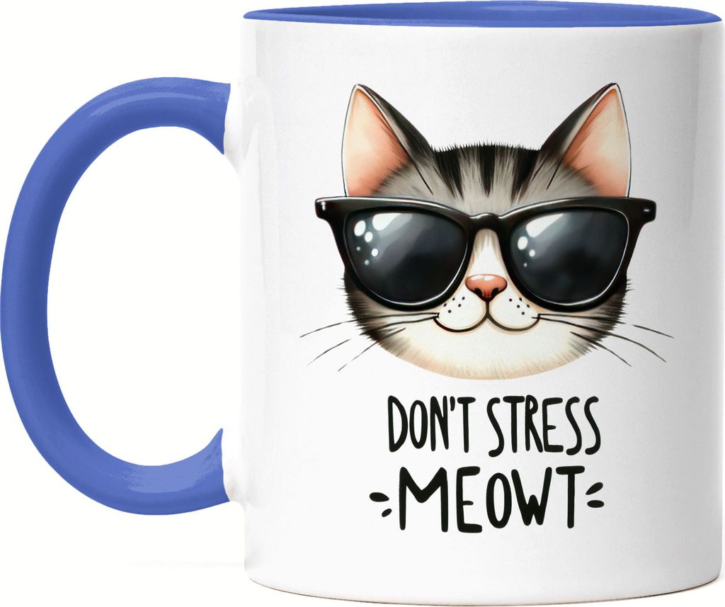 Don’t Stress Meowt Tasse Blau Katze Lustig Cool Geschenkidee für Katzenliebhaber