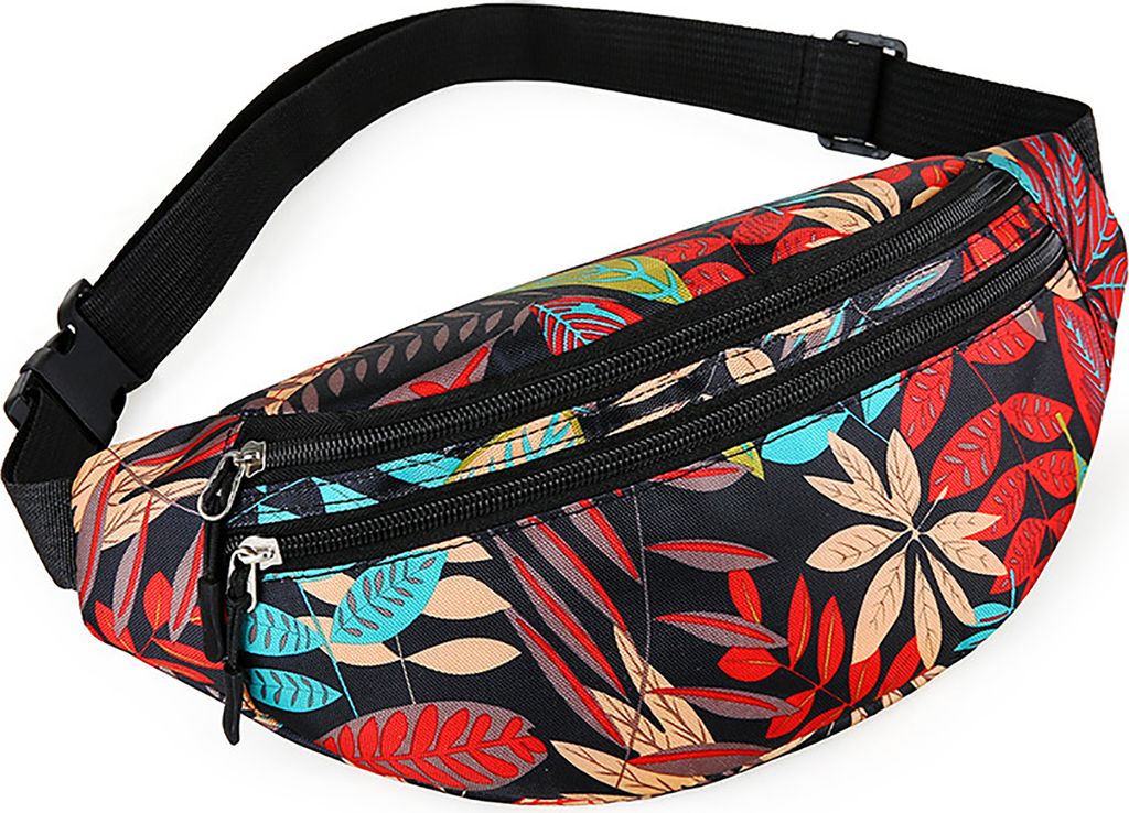 Hüfttasche mit mehreren Taschen, Blattdruck, Nylon, wasserdicht, lässig, Geschenk, tragbar, Damen-Gürteltasche, Umhängetasche, Brusttasche, fü...