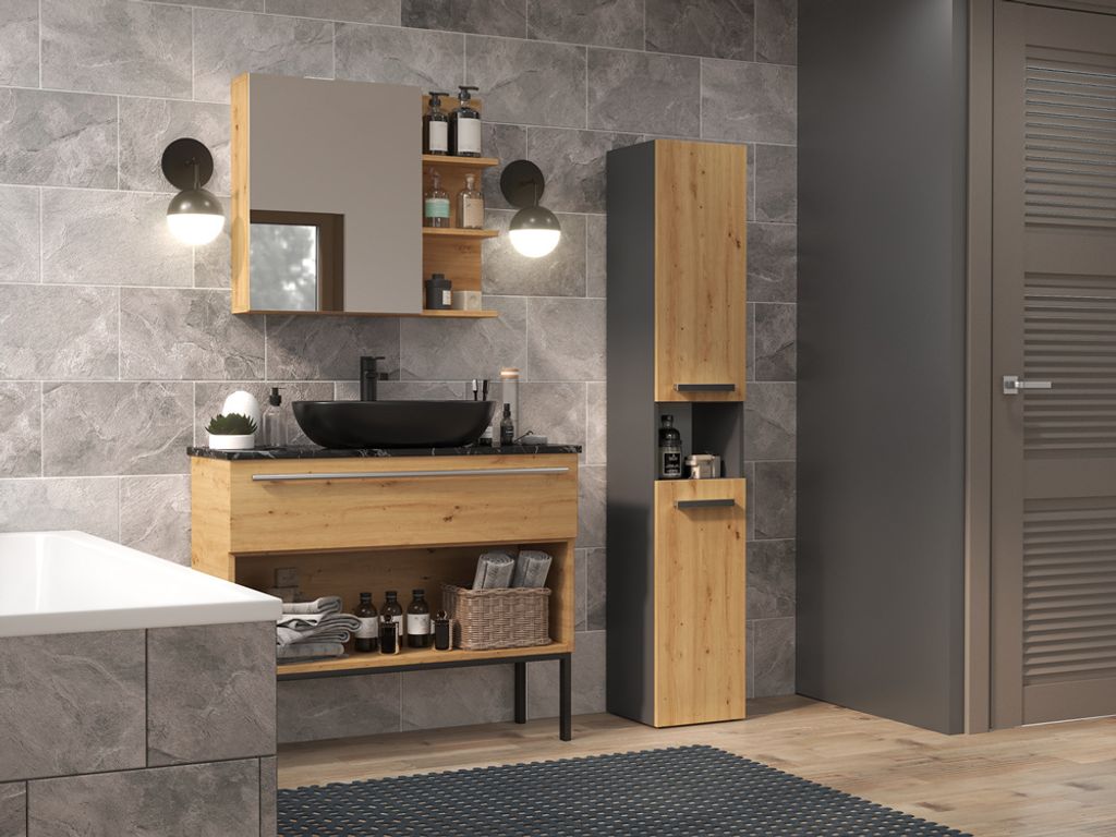 Wysoka szafka łazienkowa z półką ATSO - dąb artisan / Zdjęcie produktu 5