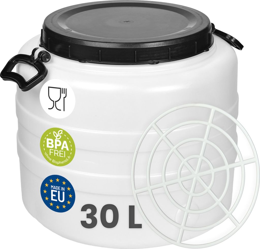 Garronda 30L mit Pressring Weithalsfass Fasssilage Gepäcktonne Gärfass Gärbehälter Futtertonne (Weiß)