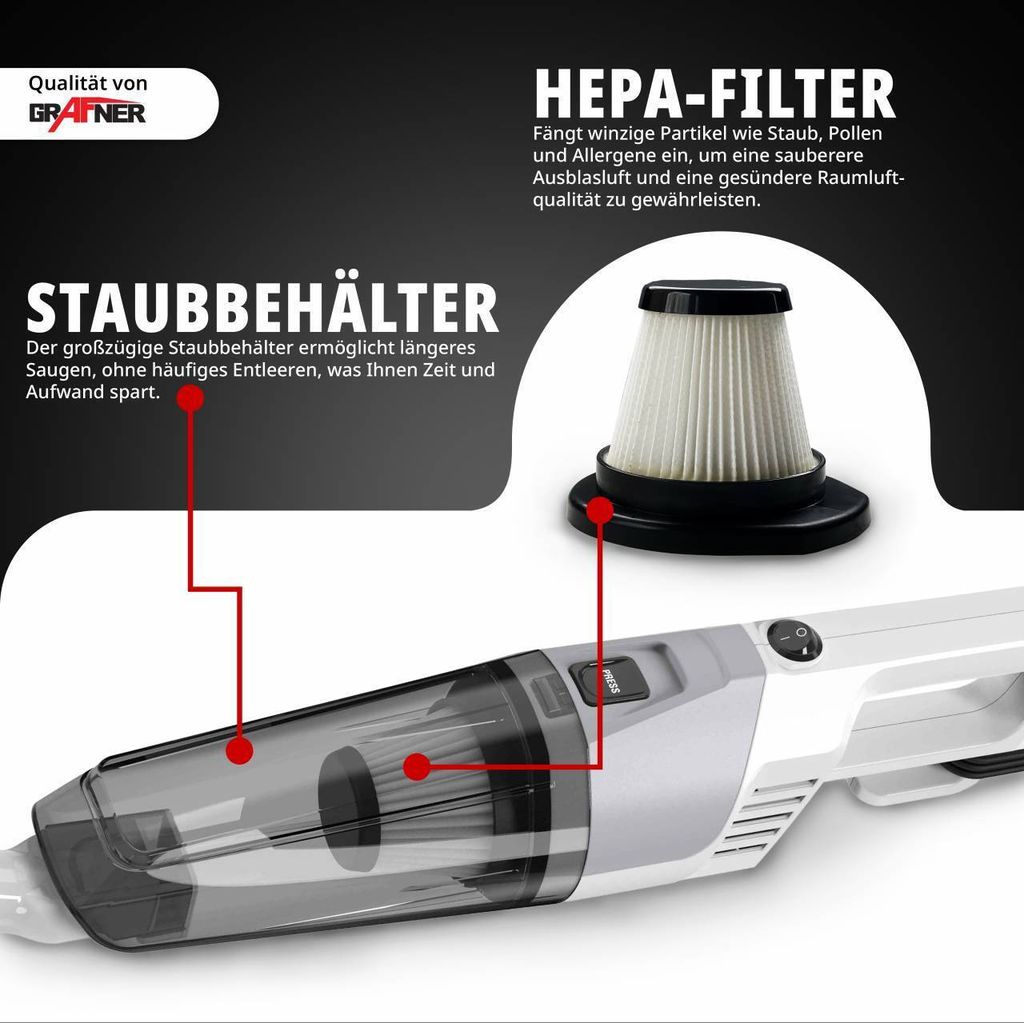 Grafner 2in1 Turbo Stielsauger, Zyklon Technologie, Produktbild 3