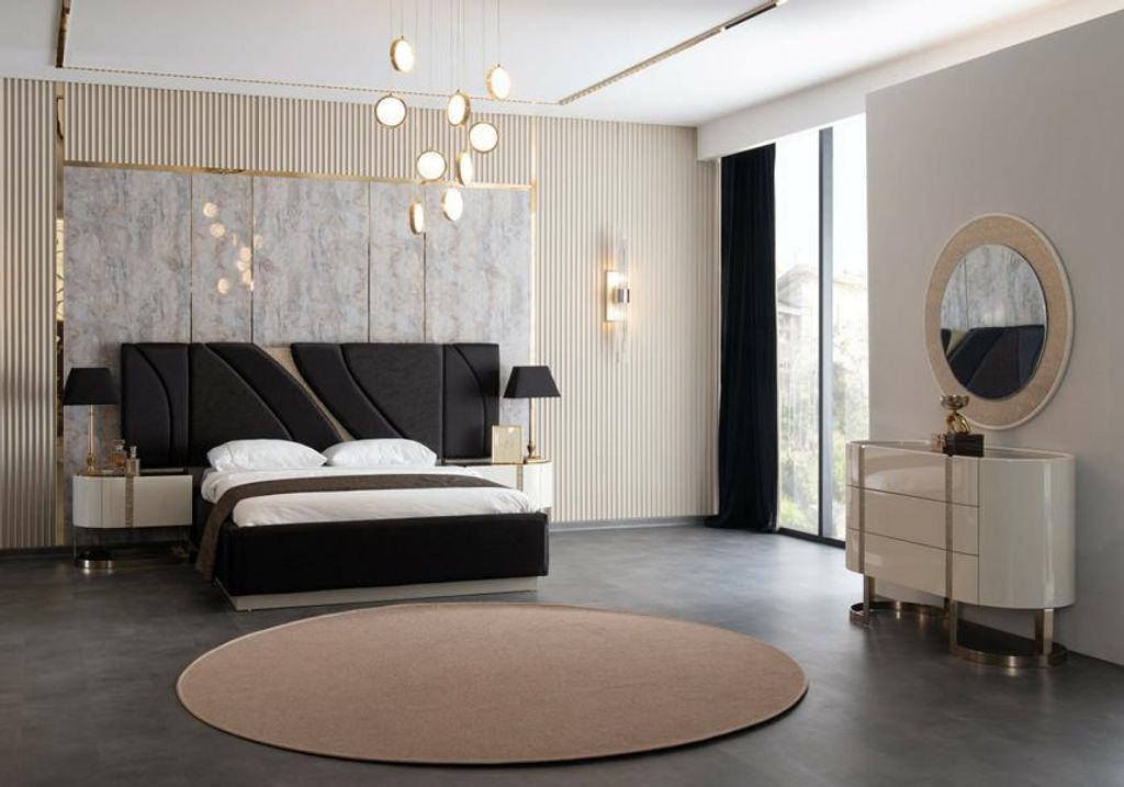 Schlafzimmer Set Doppelbett 2x Nachttische Verspiegelt Kommode Spiegel