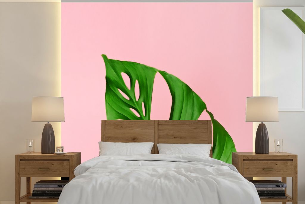 MuchoWow Fototapete für Wohnzimmer oder Schlafzimmer Wandtapete Vinyl Motivtapete Botanisches Blatt mit heller Farbe als Hintergrund - 350x350 c...