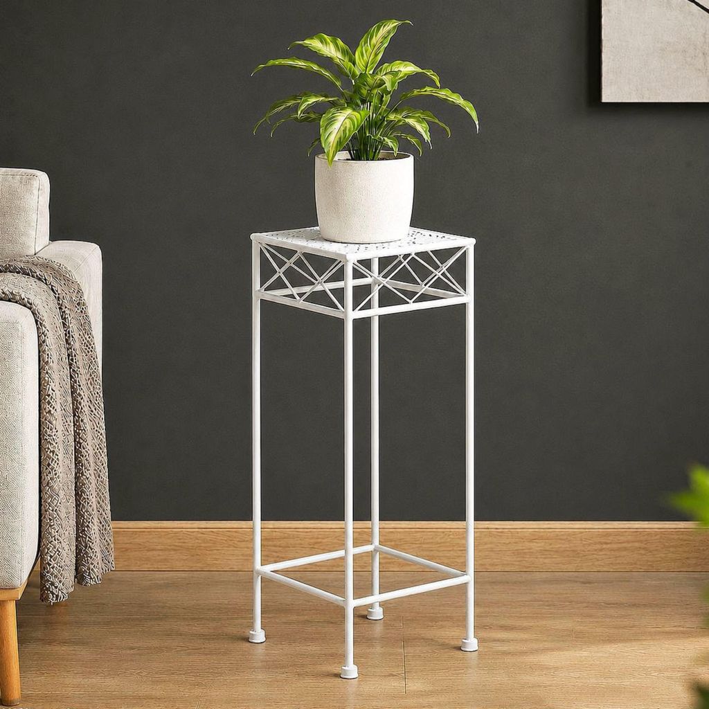 DanDiBo Blumenhocker Weiß Metall Eckig 60 cm Blumenständer Produktbild 