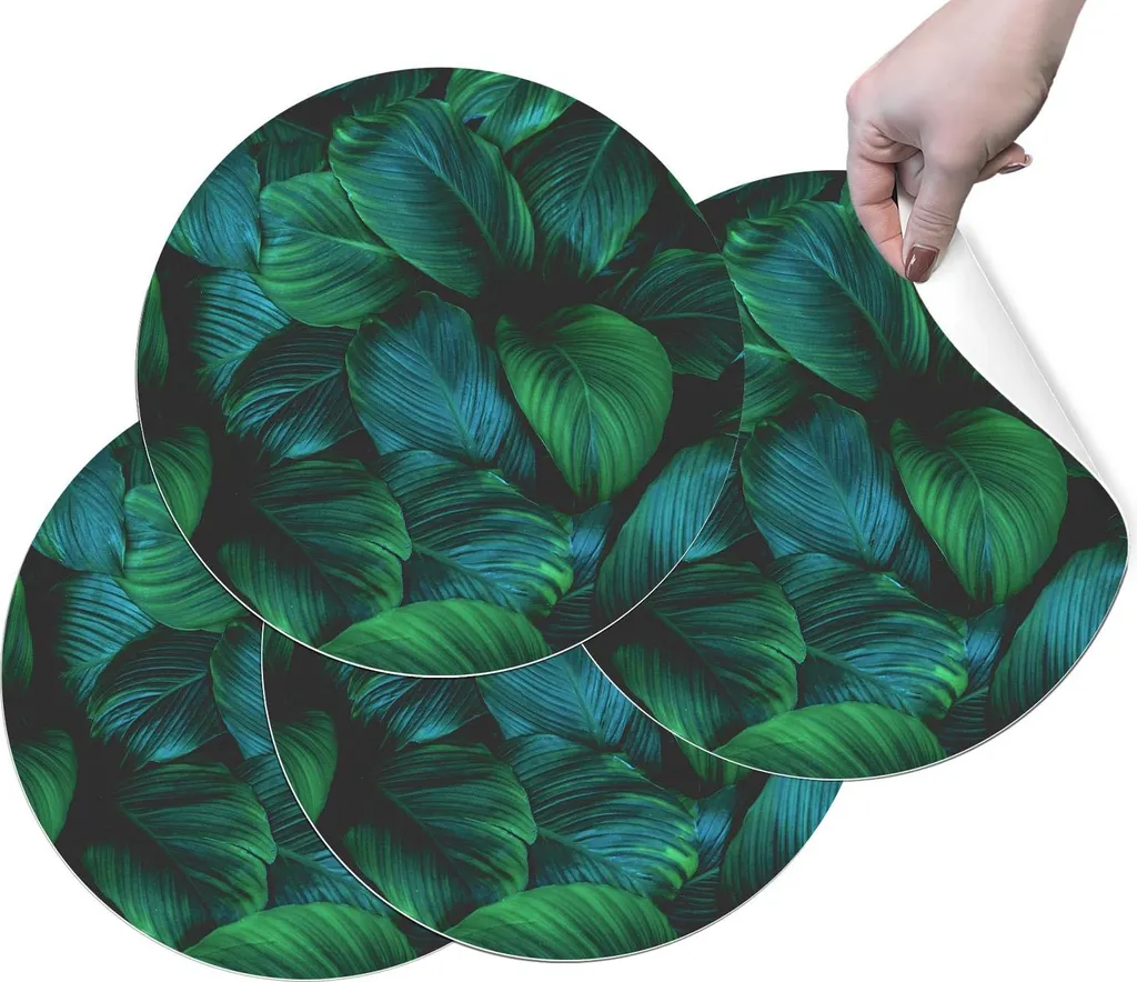 HUBDECO Tovagliette protettive durevoli per il tavolo da pranzo - Set di 4 tovagliette in vinile lavabili - Tovagliette per la cucina - Tovaglietta - Tovagliette lavabili - 36 x 36 cm - Foglie verdi