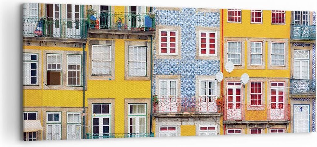 Bild auf Leinwand - Leinwandbild - Einteilig - Casas Ribeira Porto - 120x50cm - Wand Bild - Wanddeko - Wandbilder - Leinwanddruck - Bilder - Wandde...