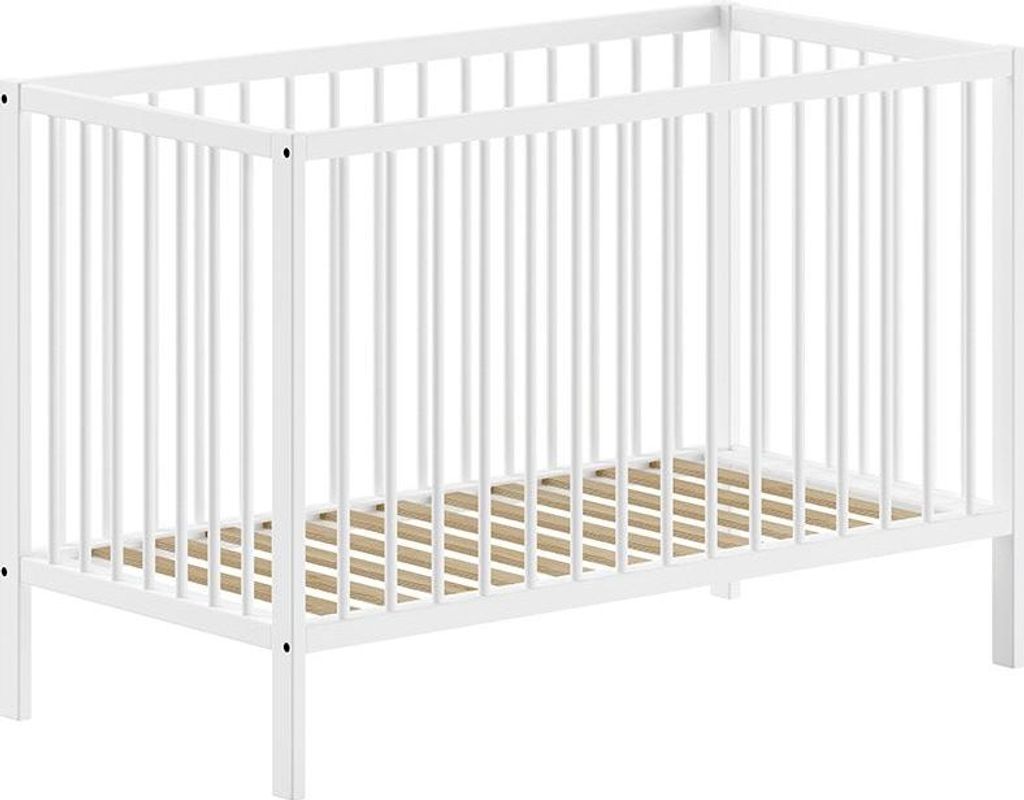 FURNLUX Baby Cot Dino Weiss 60x120cm / Hauptfarbe: Weiß / Abmessungen: 66 x 125 x 85 cm