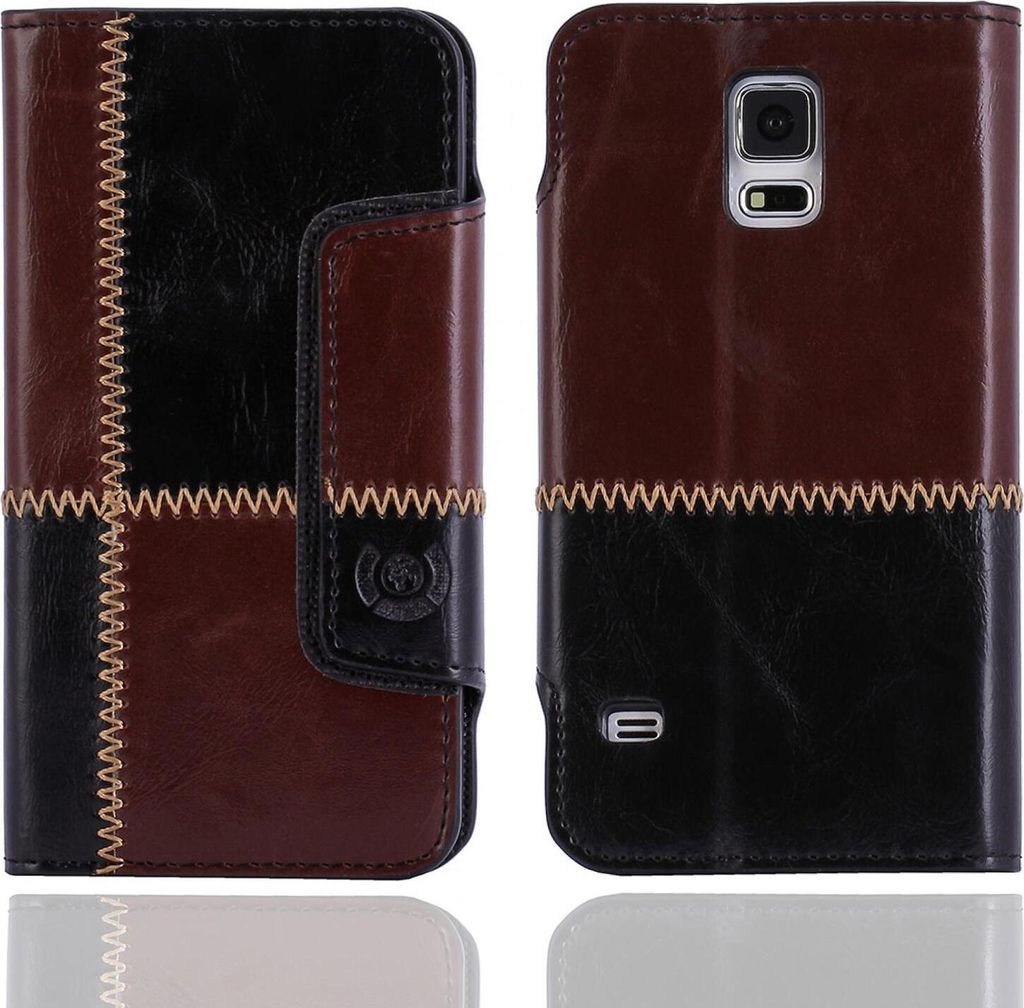 Samsung Galaxy S5 SV G900F / G900H Numia Bookstyle Nahtmuster Schwarz-Braun