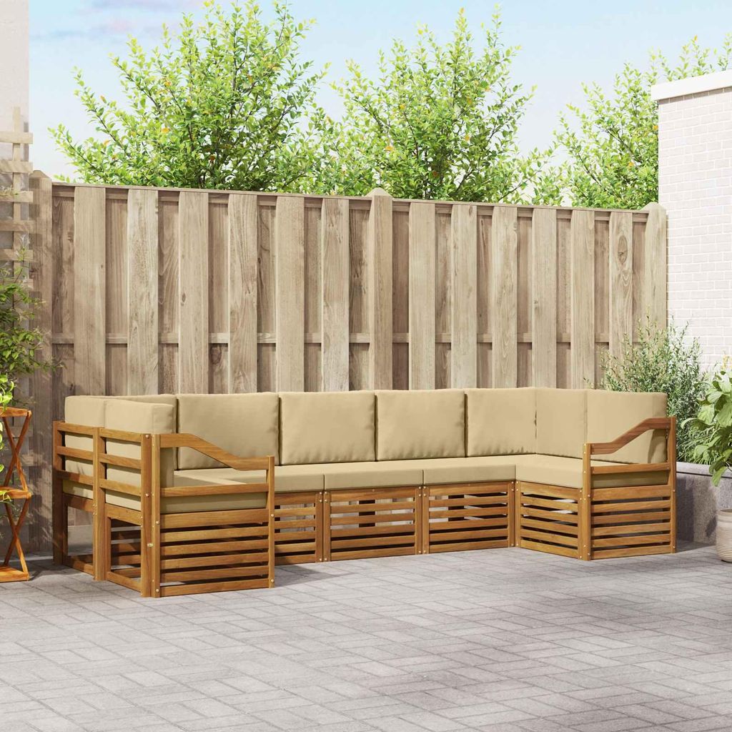 "SALE 2026"Sofagarnitur - CLORIS - Balkonmöbe/Sitzgruppe - 7 pcs - Moderne Design - Natur und Beige Massivholz Akazie - Gartensofas NeuMöbel618047
