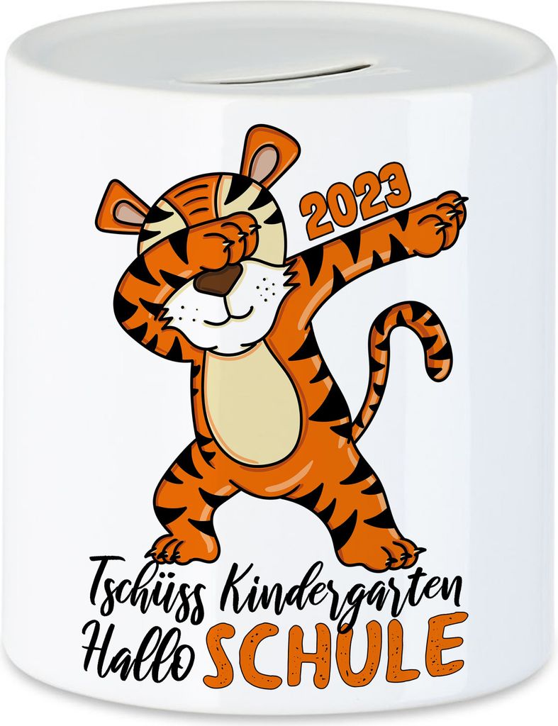 Tschüss Kindergarten Hallo Schule 2023 Spardose Einschulung 1. Klasse Tiger Dab Geschenkidee