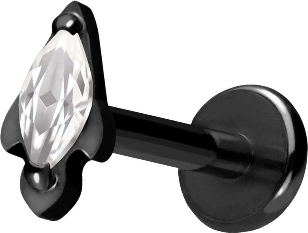 Ohrpiercing, Nasenpiercing Titan Labret mit Push Fit KRISTALLRAKETE Schwarz Stablänge: 10mm | Stabstärke: 1,2mm