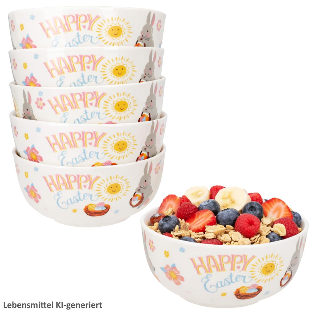 6er Set Easter Müslischalen 400ml Porzellan Ostern Hase bunt Bowl