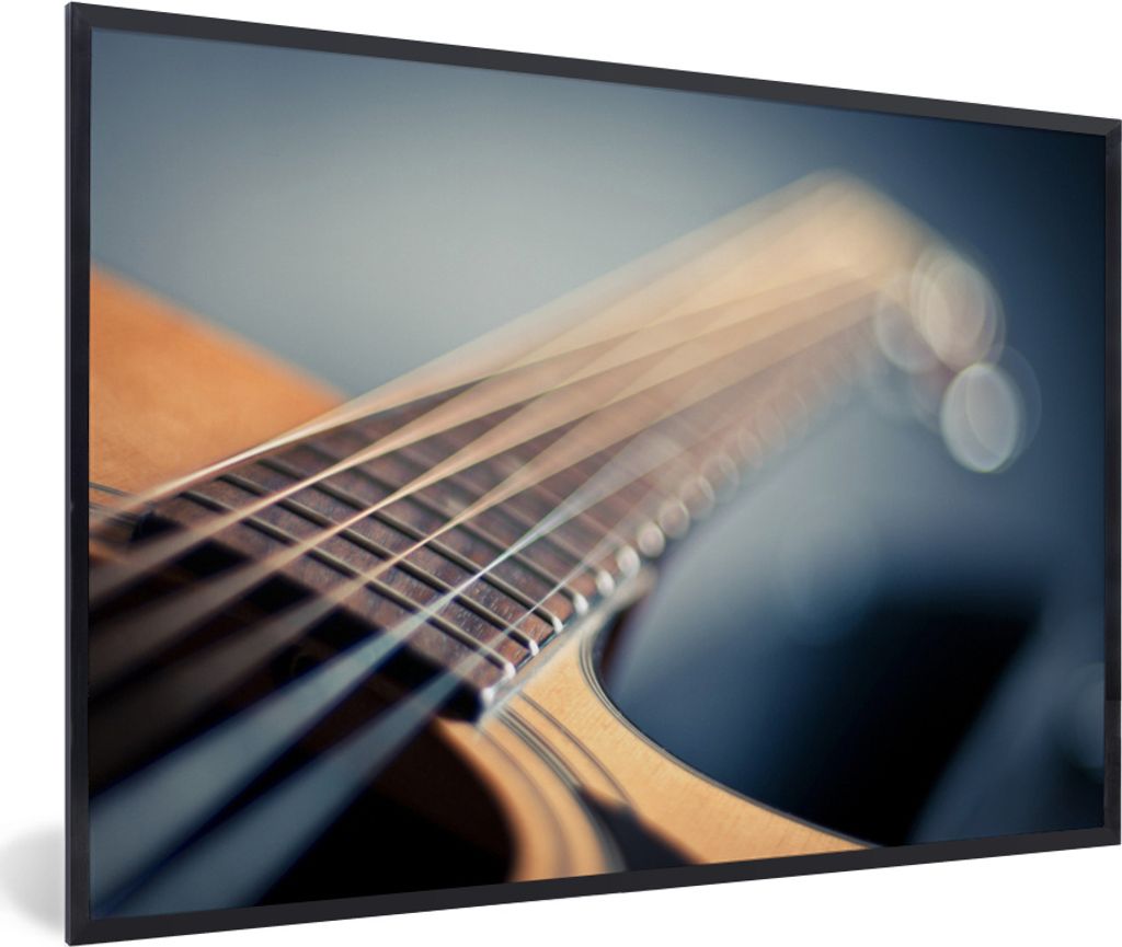 MuchoWow MuchoWow Gerahmtes Poster Nahaufnahme der Saiten einer akustischen Gitarre 60x40 cm - Poster mit zchwarzem Bilderrahmen - Printing - W...