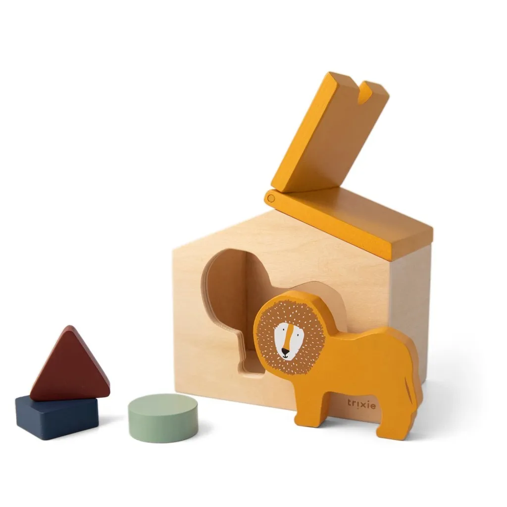 Jouet en bois Trixie Mr. Lion - Boîte à formes jaune robuste et éveil