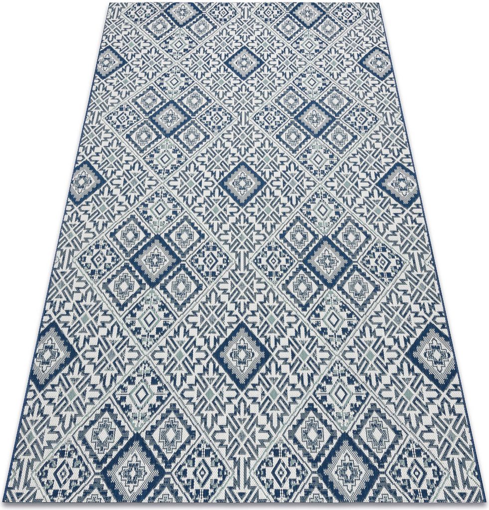 Teppich COLOR 19247/699 SISAL Quadrate Diamanten Platte Blau Blau 140x200 cm