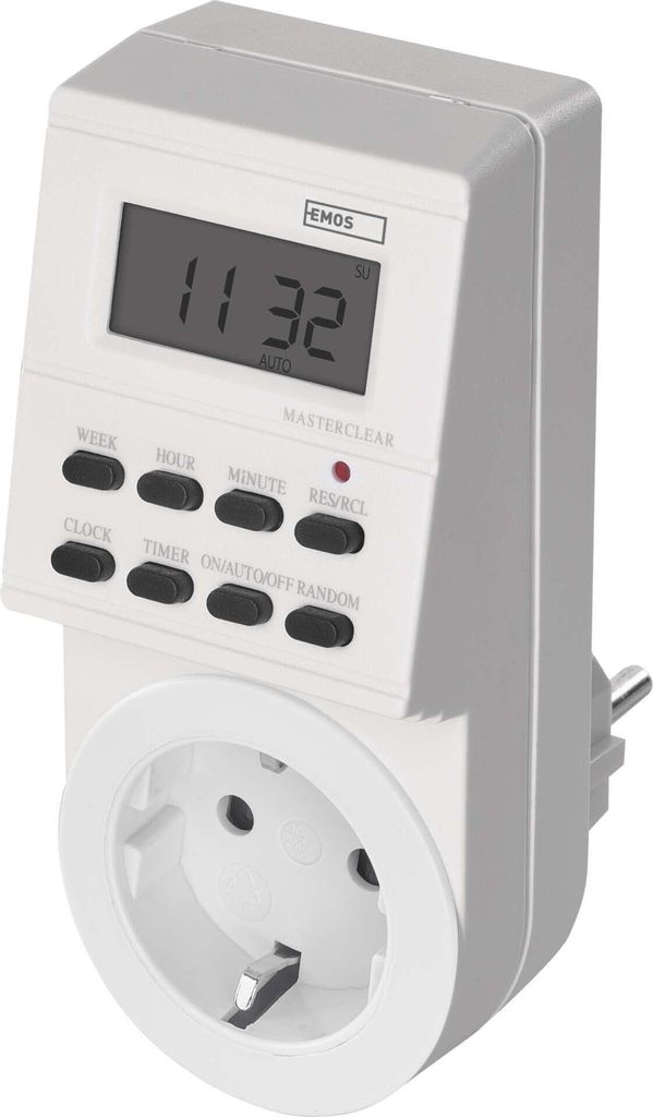 EMOS Digitale Zeitschaltuhr Steckdose Schuko, 8 konfigurierbare Programme, Akku-Backup, IP20 für Innen, 3680W, Sommerzeit-Wechsel, P5521N