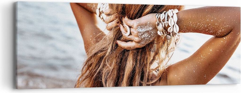 Bild auf Leinwand - Leinwandbild - Einteilig - Haare Frau Strand - 90x30cm - Wand Bild - Wanddeko - Wandbilder - Leinwanddruck - Bilder - Wanddekor...