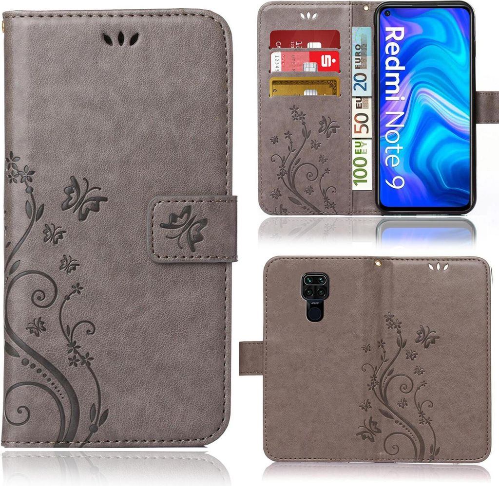 A collage of images showing a phone case from different angles, including its interior with cards and cash, and the back with the camera cutout.