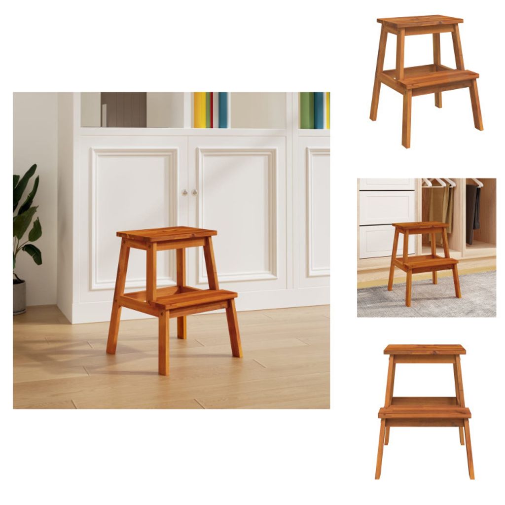 vidaXL Tritthocker mit 2 Stufen 40x38x50 cm Massivholz Akazie - Klappstühle & Hocker