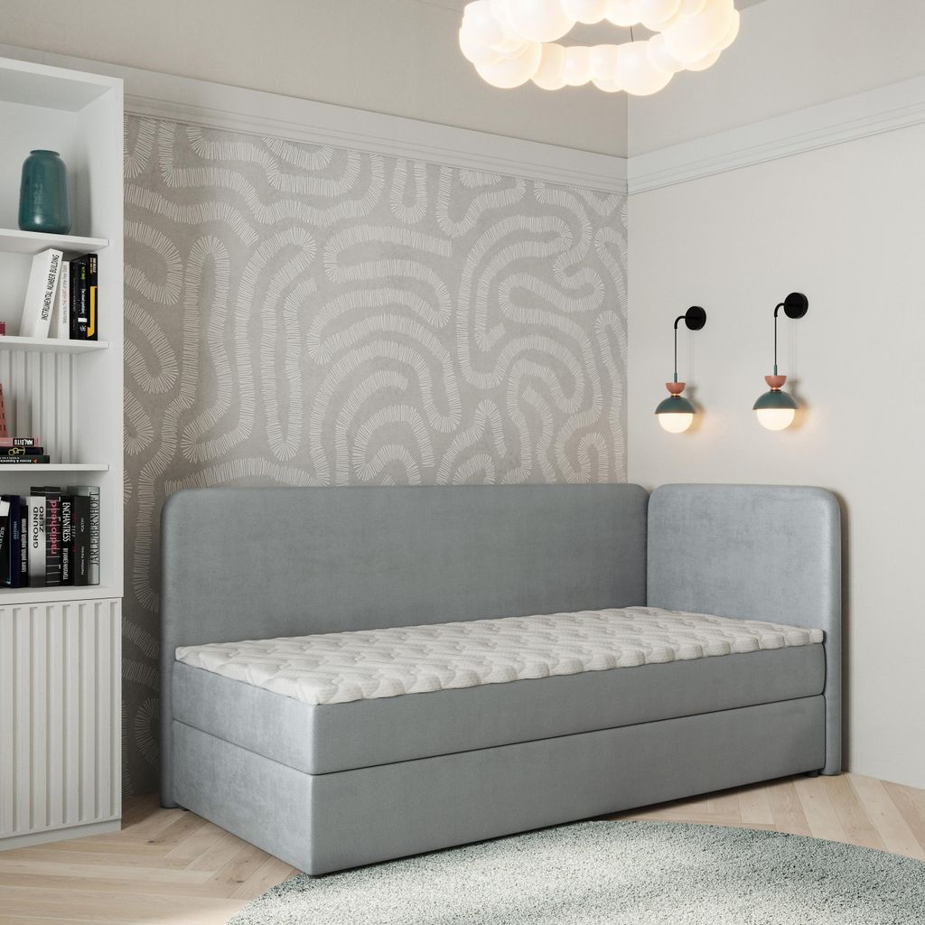 Masseno Boxspringbett GINA 80x200 cm Komplett-Set mit Bonell Matratze und Topper, Polsterbett mit Bettkästen -Hellgrau, PAROS 05