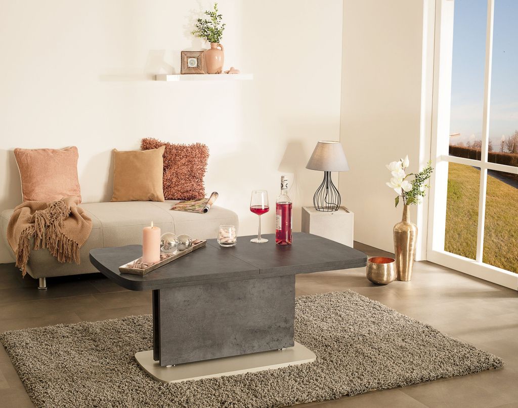 Vierhaus Couchtisch Betonoptik dunkel Silber Höhenverstellbar ausziehbar JM-02-02