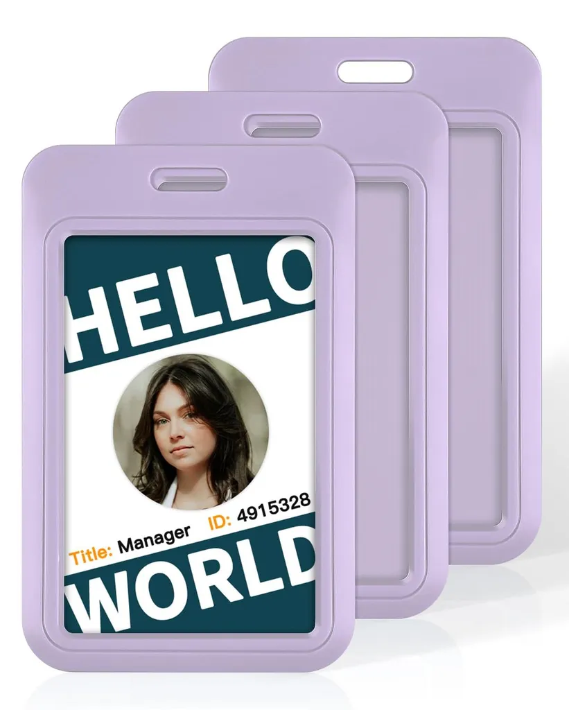 Porte-badge rigide vertical avec fenêtre transparente violette, x3