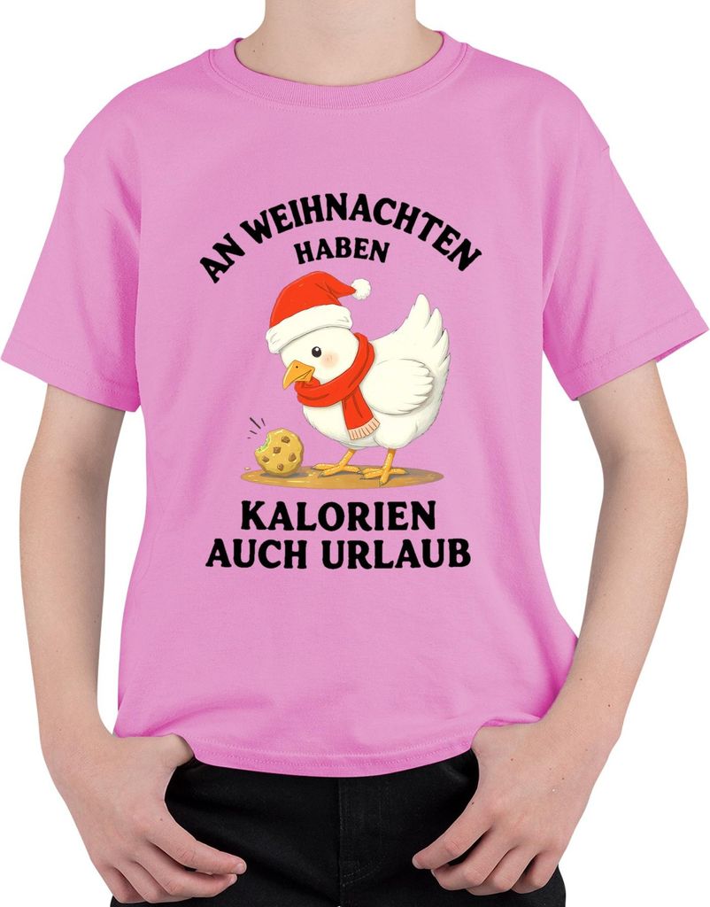 Weihnachten Geschenk Kalorien haben Urlaub Huhn Keks lustig Uni Kinder T-Shirt, Pink, 104