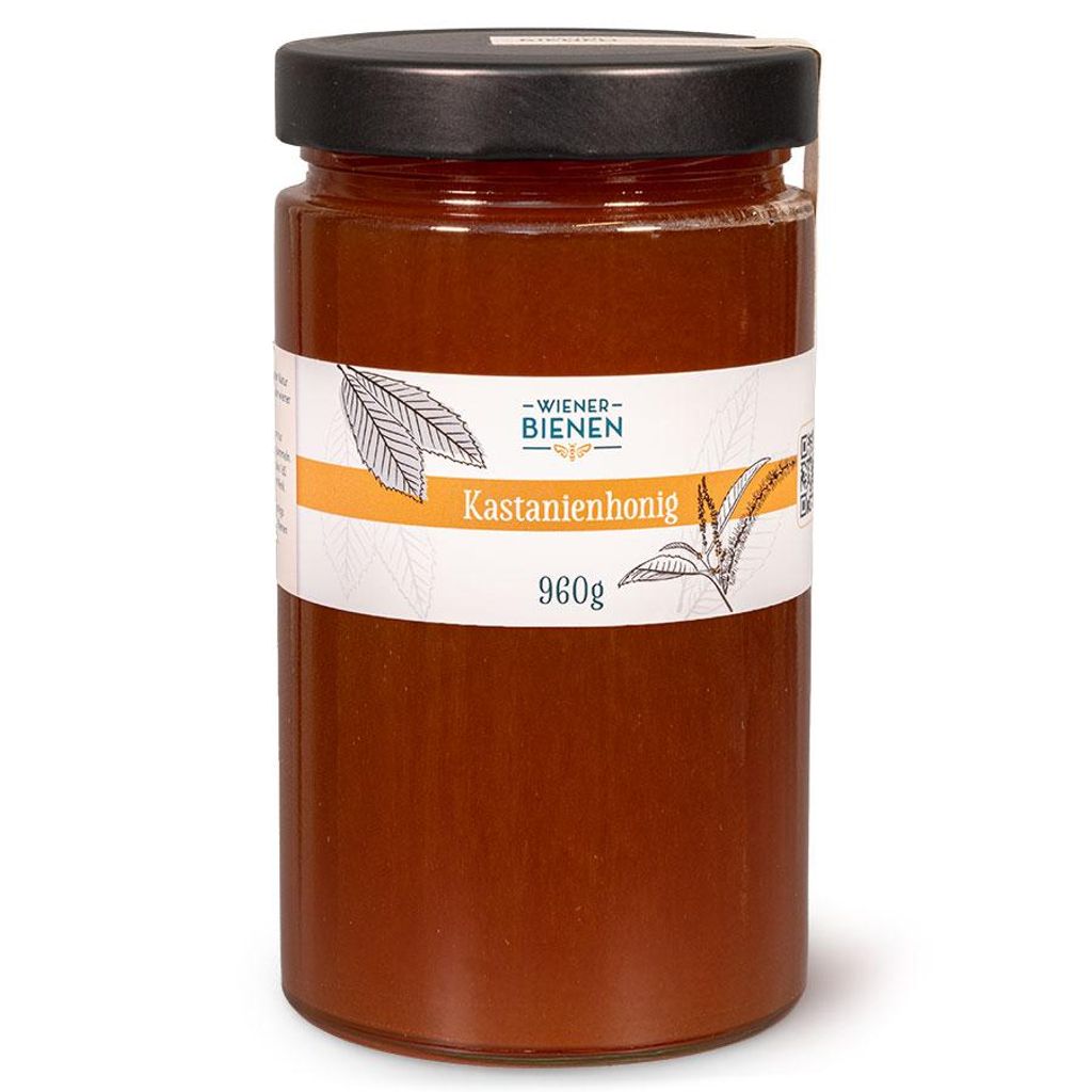 WienerBienen Kastanienhonig, Honig aus eigener Imkerei, 960g Glas, Naturbelassen und ohne Zusatzstoffe, Hergestellt in Österreich