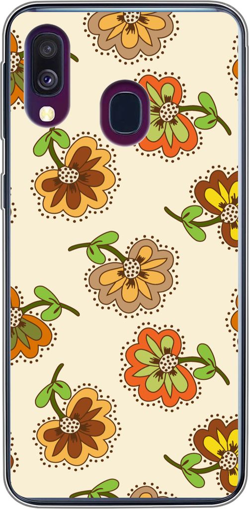 MuchoWow Handyhülle Schutzhülle Hülle für Telefoonhoesje Samsung Galaxy A40 Design - Blumen - Retro - Vintage Silikon Softcase Handy Hülle -...