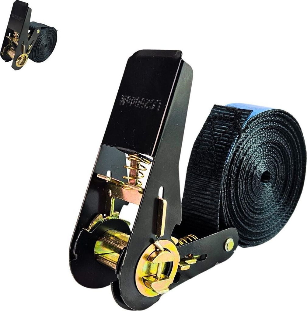 Spanngurt einteilig 4m - 6m lang 25mm breit 500 kg schwarz Zurrgurte Spanngurte 6m 2 Stück