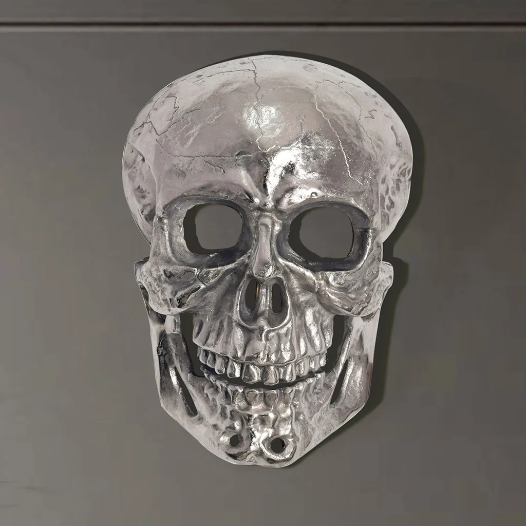 Décoration Murale Crâne Argent 41 cm en Aluminium Massif Style Moderne