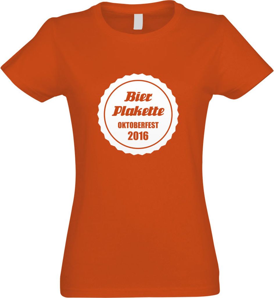 Kiwistar - T-Shirt tailliert - Damen - orange - Bierplakette 2013 M2 - mit Motiv Bedruckt - Funshirt Design - Sport - Freizeit - Damen - L
