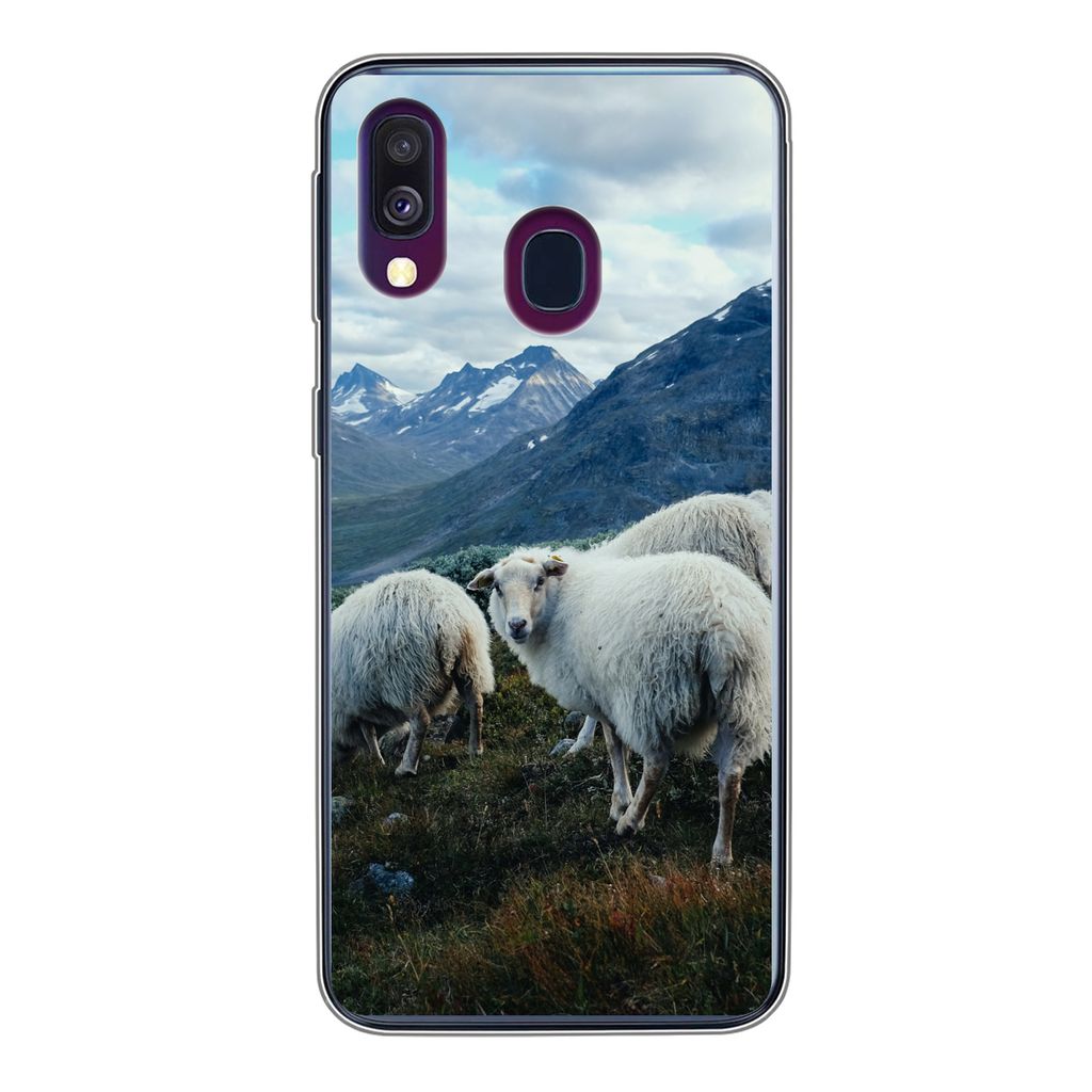 MuchoWow Handyhülle Schutzhülle Hülle für Samsung Galaxy A40 Schafe - Natur - Berge Silikon Softcase Handy Hülle - Handy-Tasche