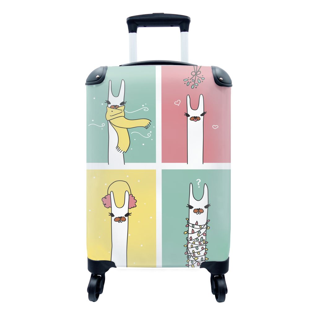 MuchoWow Koffer Handgepäck Trolley Rollkoffer Kleine Reisekoffer mit 4 Rollen - Lama - Jahreszeiten - Zeichnung - Cabin Size < 55x40x23 cm & 55x...