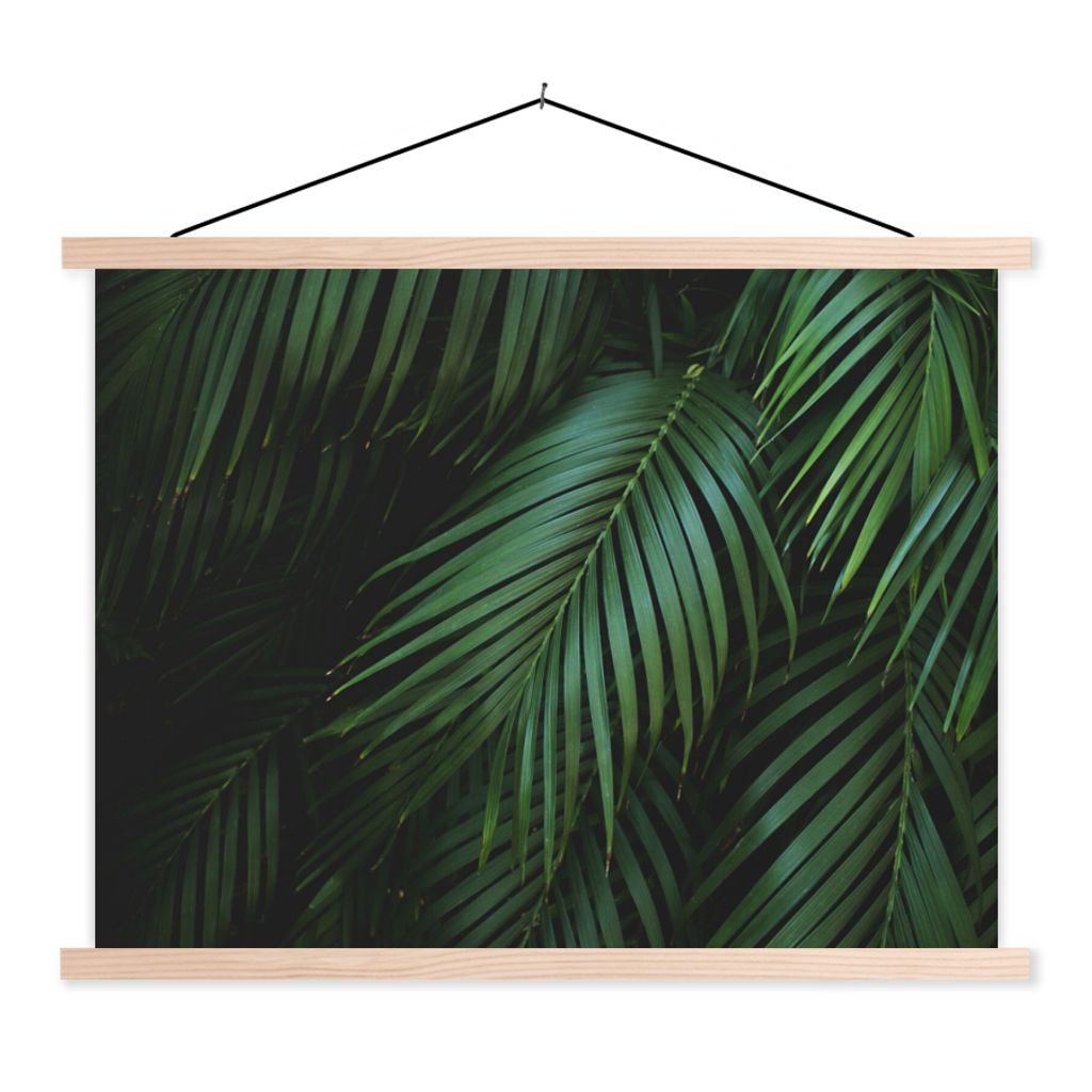 MuchoWow Textilposter Palmenblätter - Palmen - Tropisch 120x90 cm mit holzfarbenen Rahmen - Magnetisch