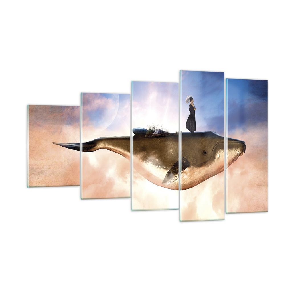 Bilder auf glas - 5 Teile - Wal Frau Himmel - 100x60cm - Glasbilder - Wandbilder - Bilder - zum Aufhängen bereit - Wanddekoration aus Glas - Glas ...