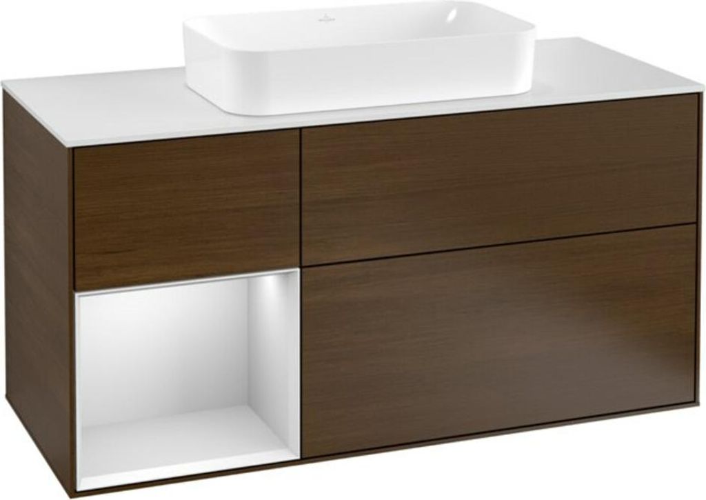 V&B Waschtischunterschrank Wandbeleuchtung Finion 120cm, Pl w m, Reg li wh. m Lac, wal ven