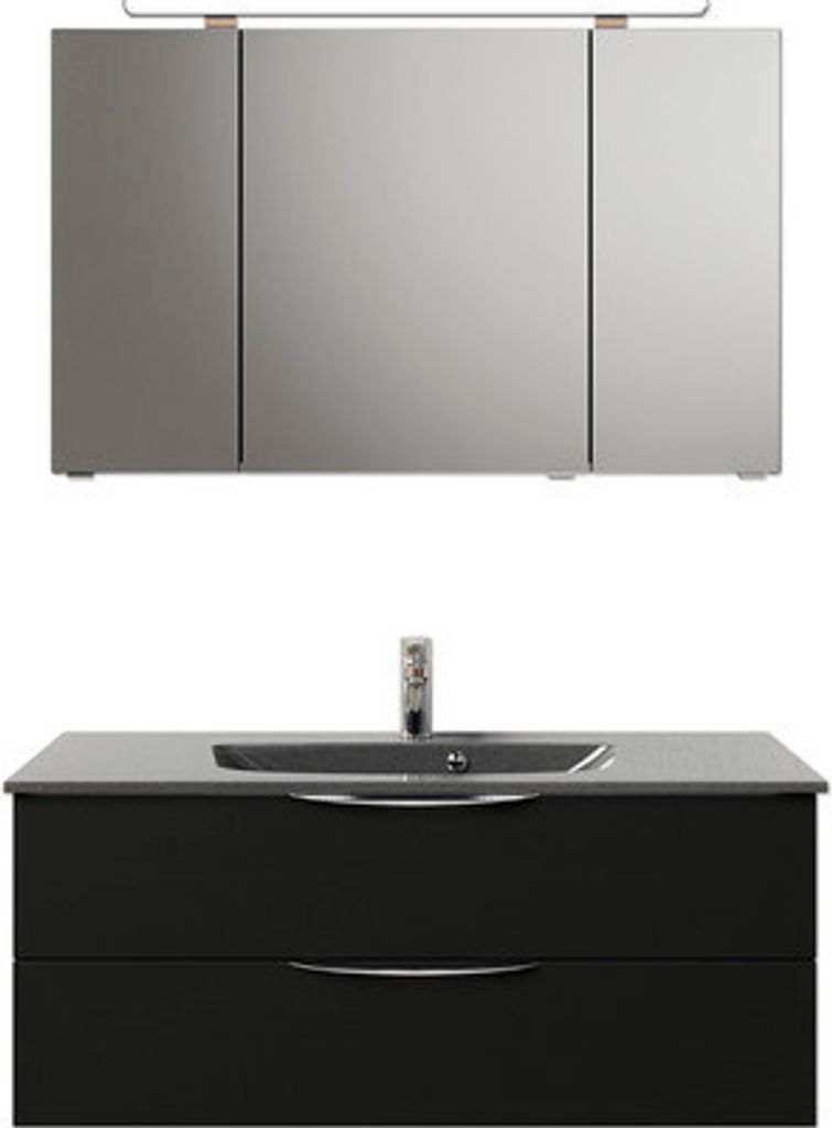 Badmöbel-Set Pelipal Sunline 300 BxHxT 117 x 200 x 48 cm Frontfarbe schwarz matt Badmöbelset 3-teilig mit Waschtisch Min
