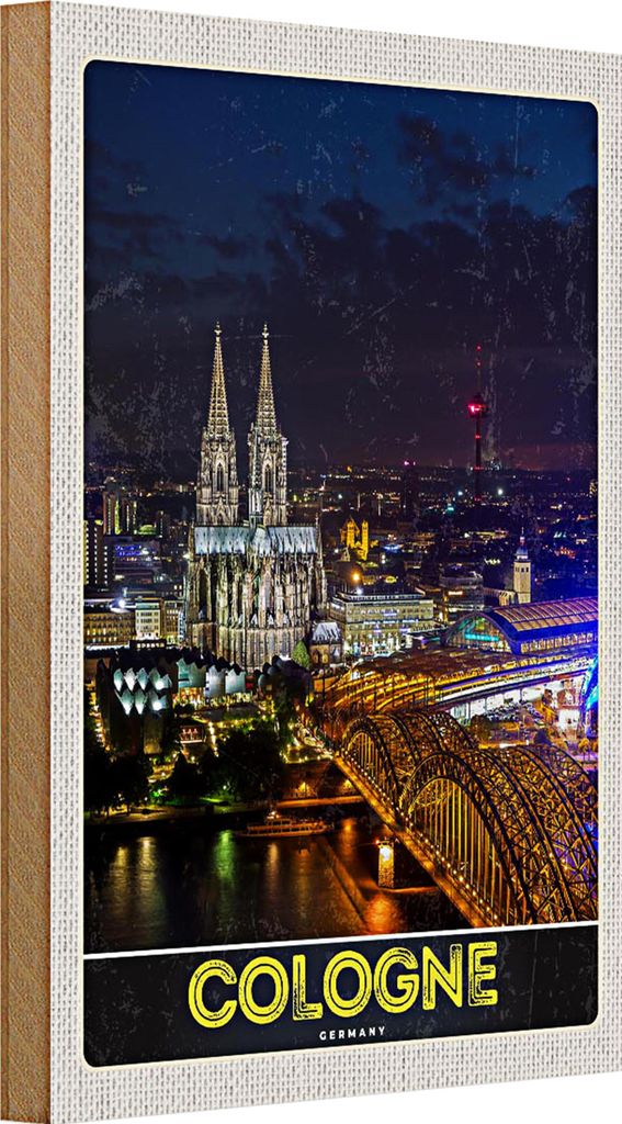 Holzschild Reise 20x30cm Köln Deutschland Dom Brücke Bahnhof