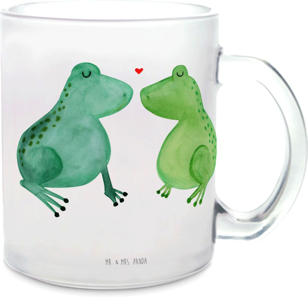 Mr. & Mrs. Panda Teeglas Frosch Liebe - Transparent - Geschenk, Hochzeitstag, Häferl, Teetasse aus Glas, Trinkglas, Frösche, Tee Tasse, Freundin,...