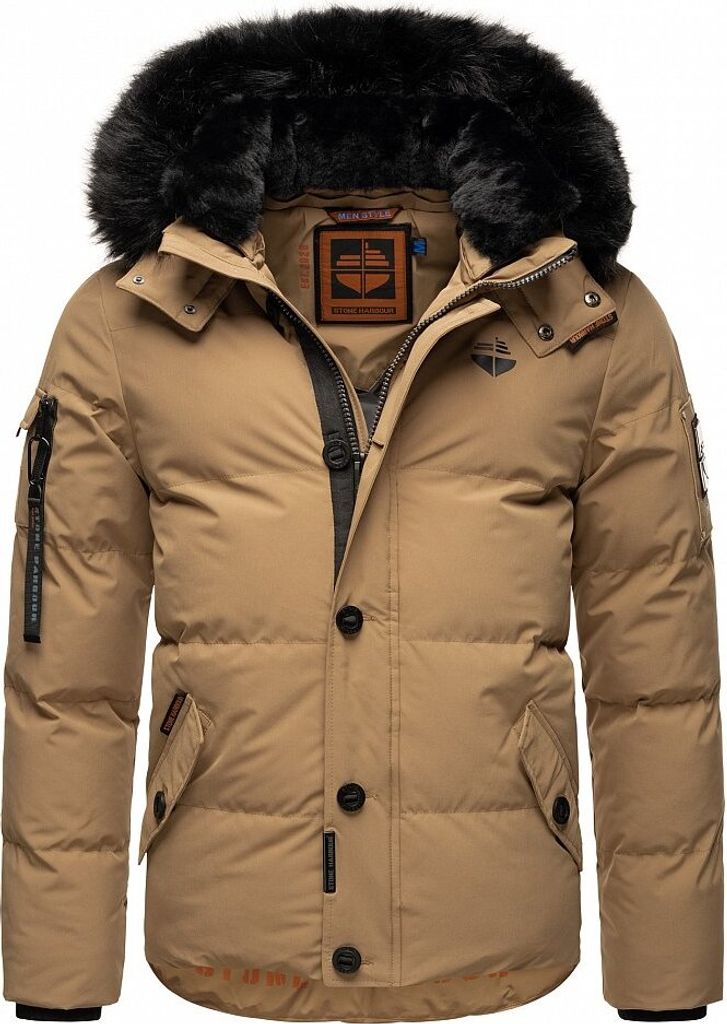 Stone Harbour Herren Winterjacke Steppjacke Parka Teddyfell warm gefüttert Kapuze Halvaar Hell Braun mit Schwarzem Fell Größe. XXL