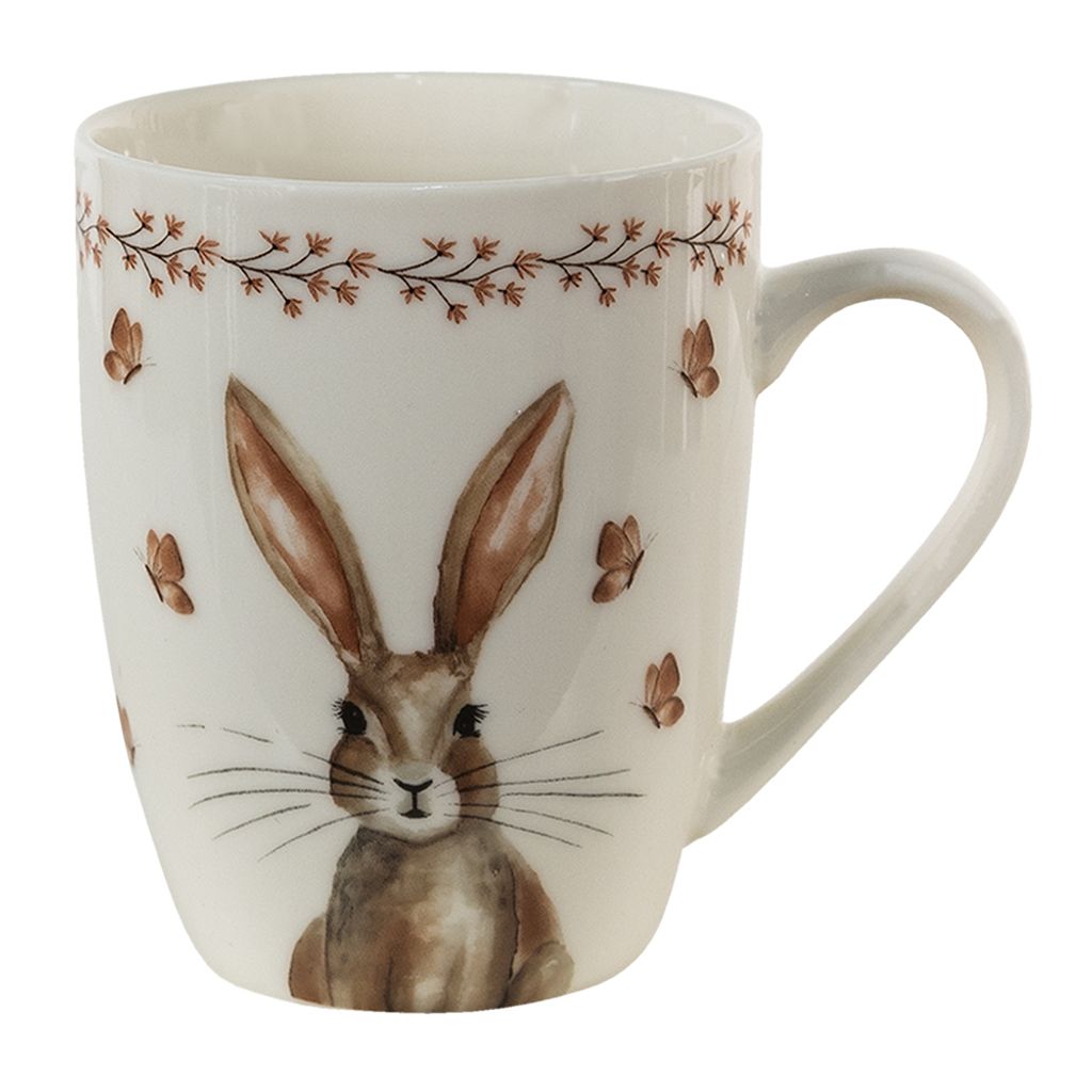 Clayre & Eef Hrnek 350 ml Béžovo-hnědý porcelánový králík Obrázek produktu 