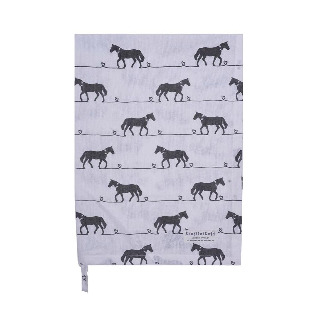 Krasilnikoff – Geschirrtuch KW13411 – Horses, white / Pferde, weiß