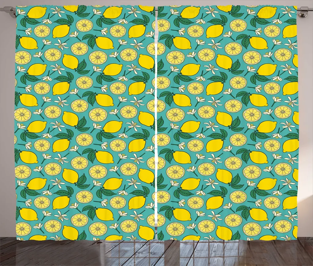 Rideaux Universels à Fleurs d'Agrumes Motif Citron Vert Jade 280x225cm