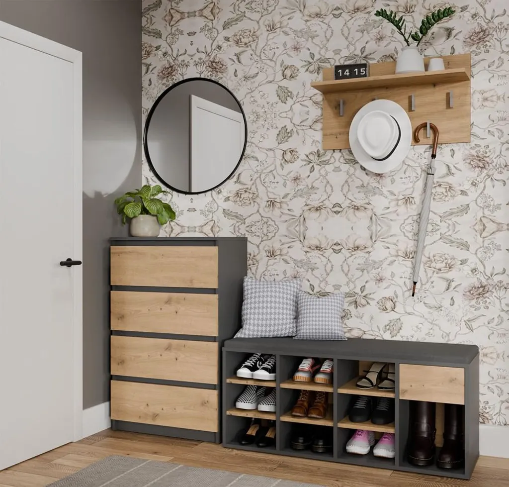 Mobile Scarpiera TALLIN Rovere Artisan e Antracite | Design Industrial