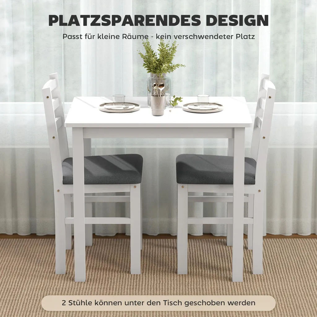 Table en Bois d'Hévéa et MDF Blanc - Table de Repas Stable et Durable