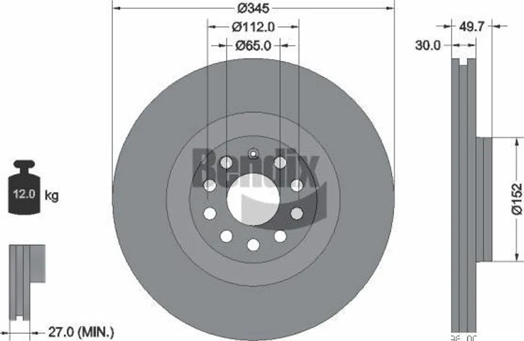 Disque de frein ventilé BENDIX pour VW Golf 5 6 Scirocco Passat CC 3C
